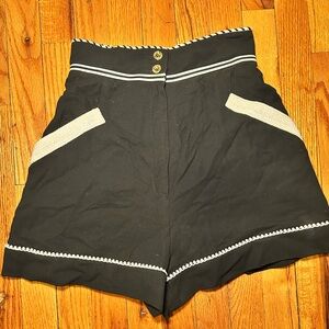 90s vintage CHANEL Black High-Waisted Shorts with Cream Trim